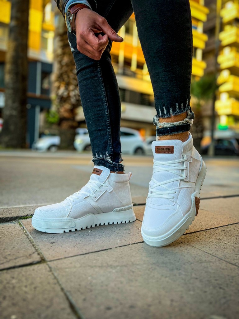 Ανδρικά λευκά Casual μποτάκια τρακτερωτή σόλα CH057L φωτογραφία